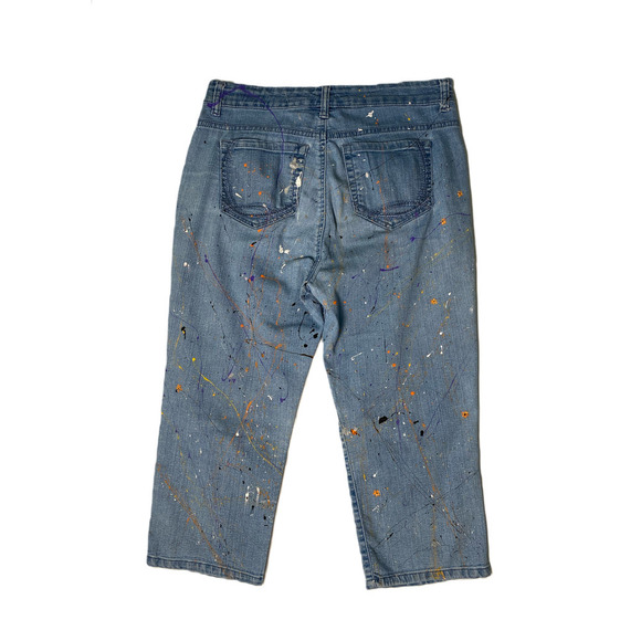 REFRESHED- Gloria Vanderbilt Hand Painted distressed Cropped Denim Jeans - Picture 2 of 7
